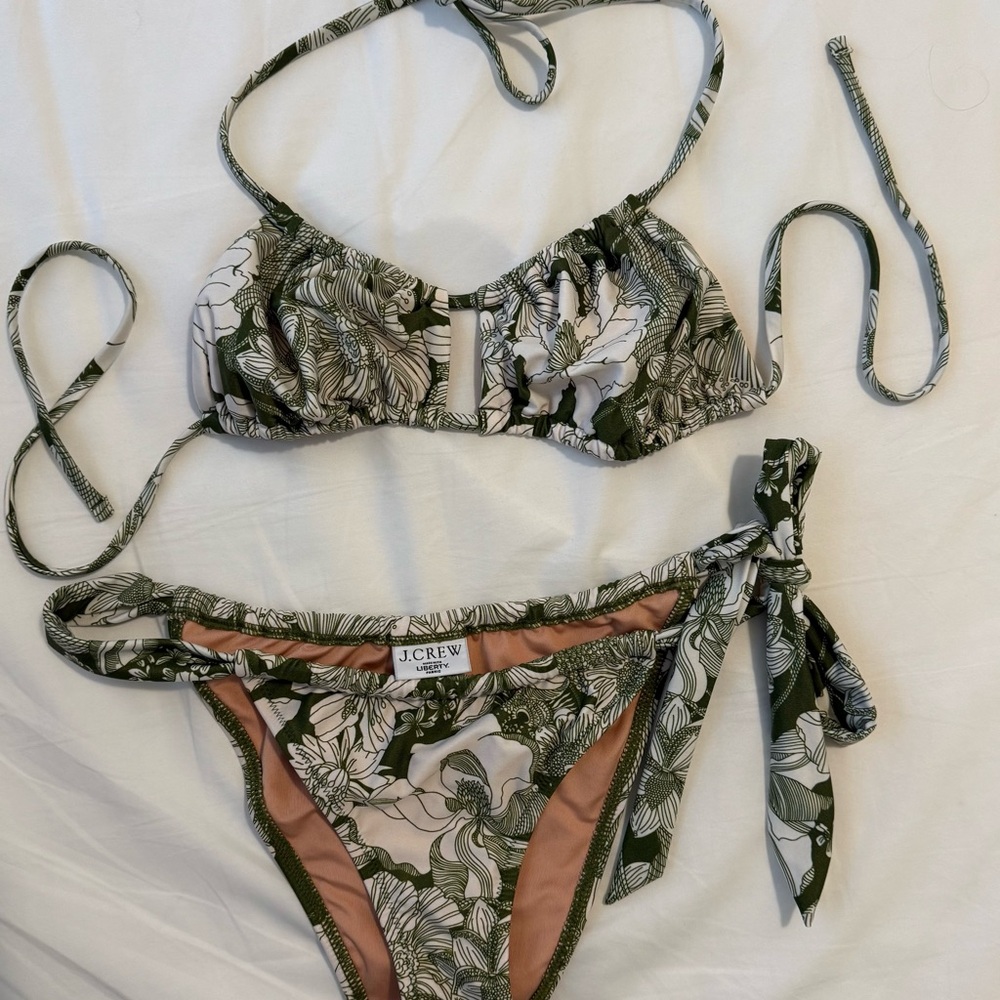 J. Crew Liberty London Green and White Floral Bikini